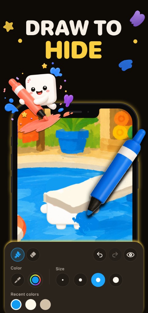 Blendy hide mode — paint over Blendy to camouflage him into a colorful scene